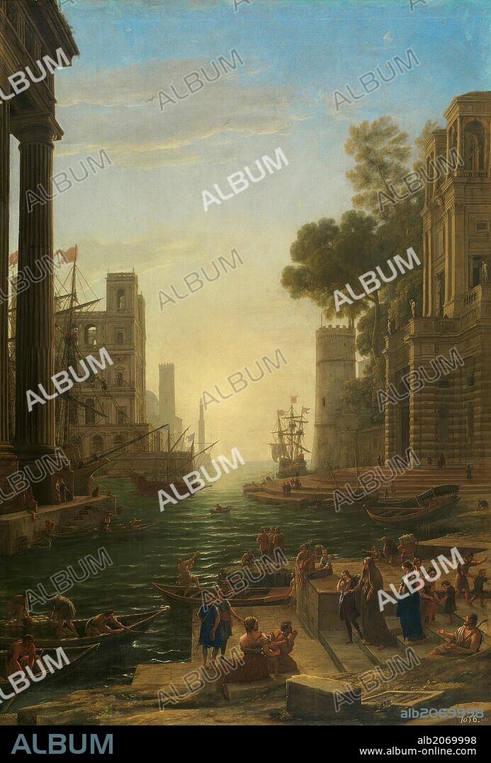 CLAUDE LORRAIN. Claudio de Lorena / 'Paisaje con el embarco en Ostia de Santa Paula Romana', 1639-1640, Escuela Francesa, Óleo sobre Lienzo, 211 cm x 145 cm, P02254.