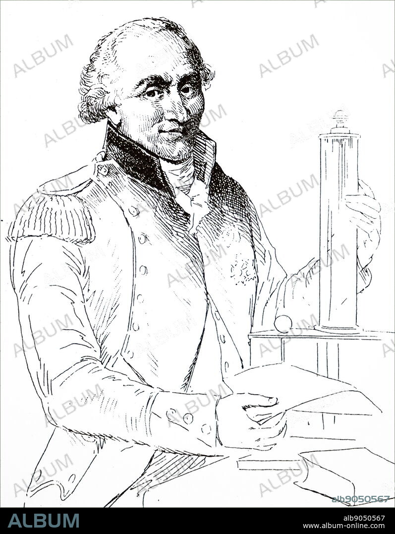 Illustration depicting Charles-Augustin de Coulomb (1736-1806) a French military engineer and physicist. Dated 20th century.