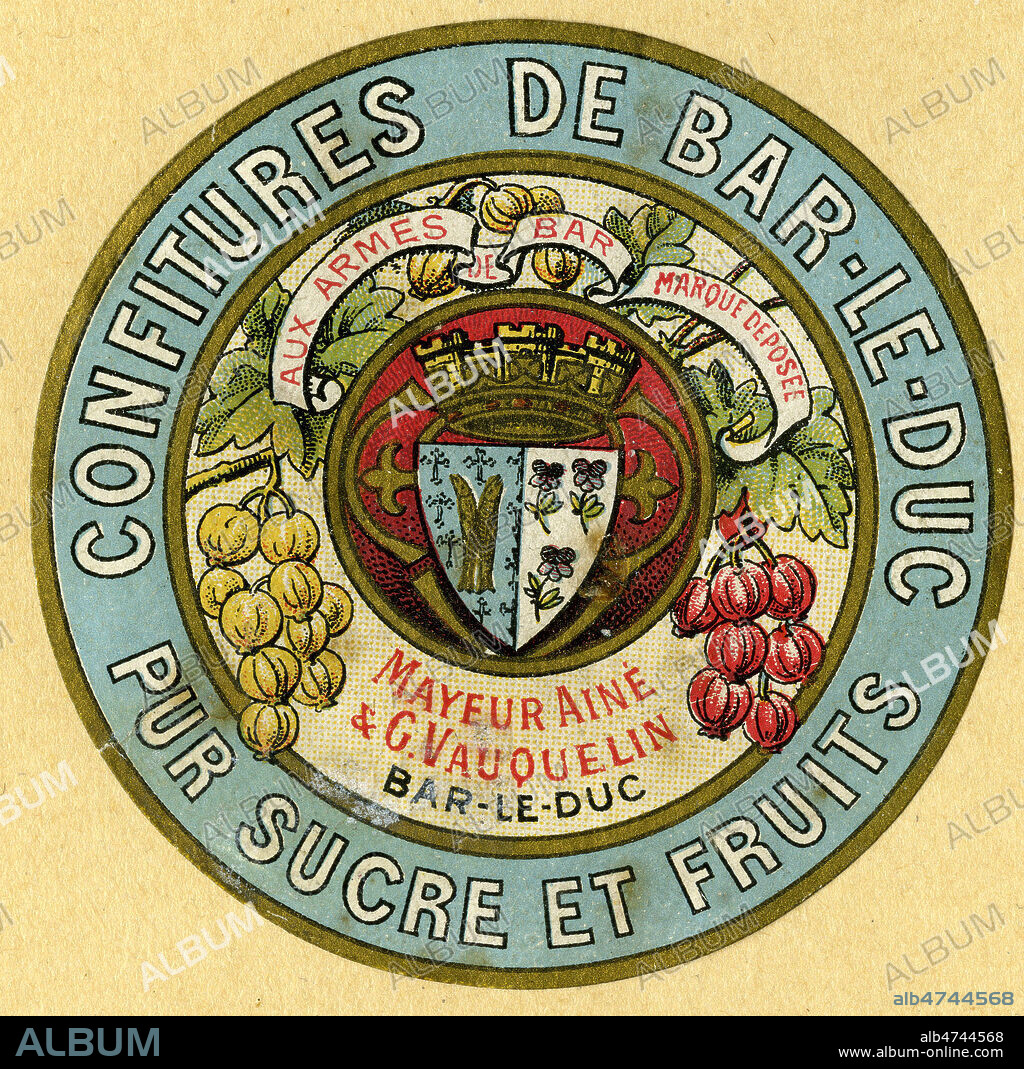 Publicite pour la confiture de Groseilles de Bar-Le-Duc. Illustration anonyme pour une etiquette publicitaire vers 1905. Credit: Collection IM/KHARBINE-TAPABOR.