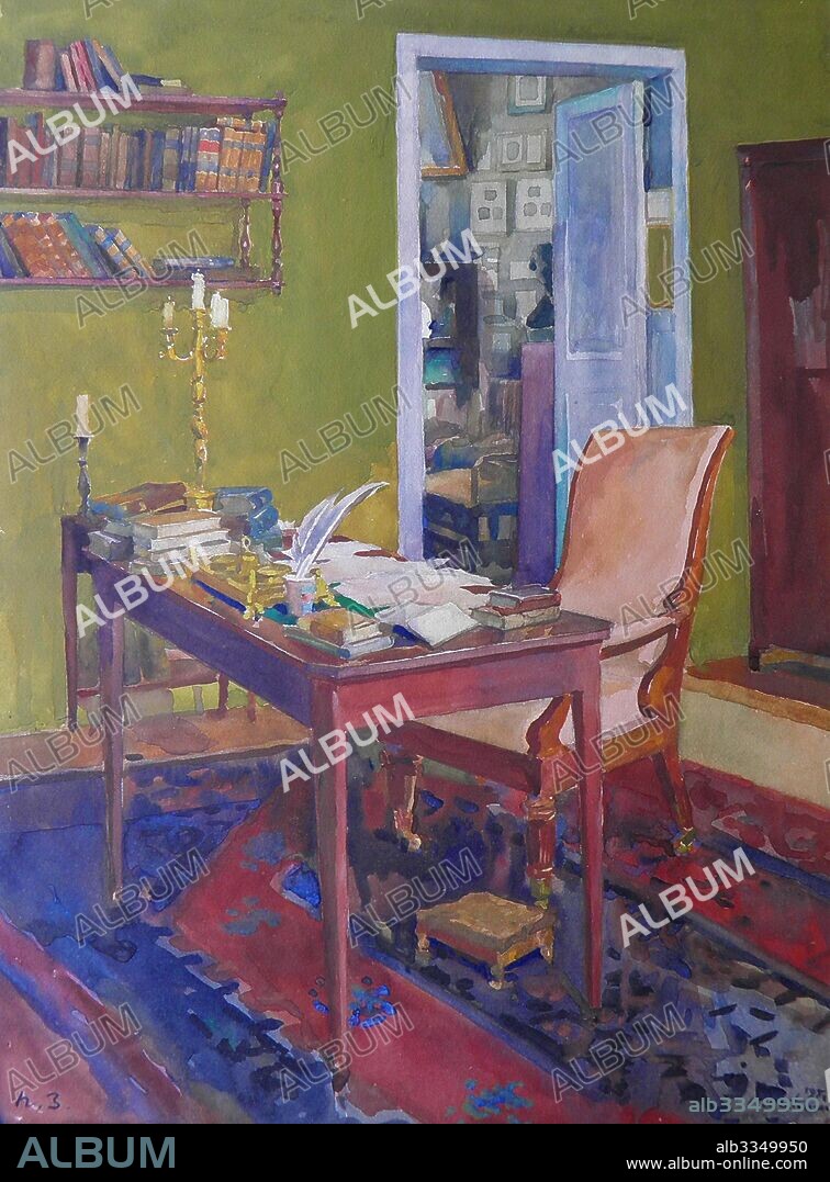 NIKOLAY IVANOVICH SHESTOPALOV. Alexander Pushkin's study at the Mikhaylovskoye estate.