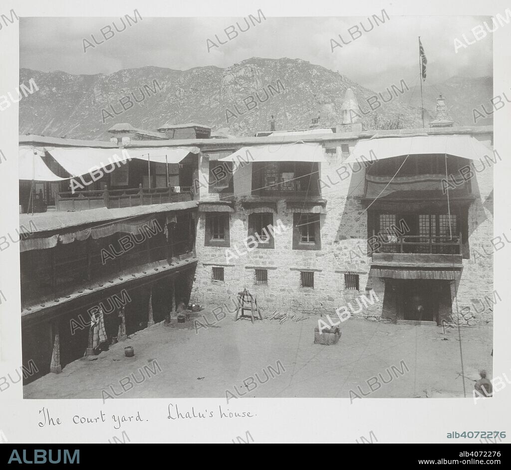 JOHN CLAUDE WHITE. The court yard, Lhalu's house, [Lhasa]. The caption in Tibet and Lhasa reads: 'This is the house where the Mission resided at Lhasa...After the Mission had been in it some time it became comparatively clean...'. . 'Tibet'. Curzon collection. c.Aug 1904. 89 prints 295x190mm to 200x1825 Platinum prints. Source: Photo 430/53.(62).
