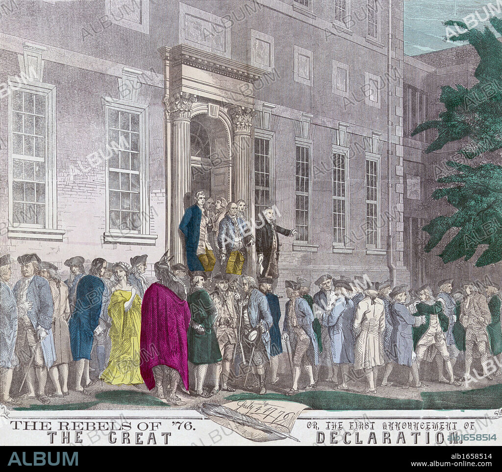 On July 4, 1776 members of the Second Continental Congress leave Philadelphia's Independence Hall after adopting the Declaration of Independence from Great Britain. From a 19th century print.