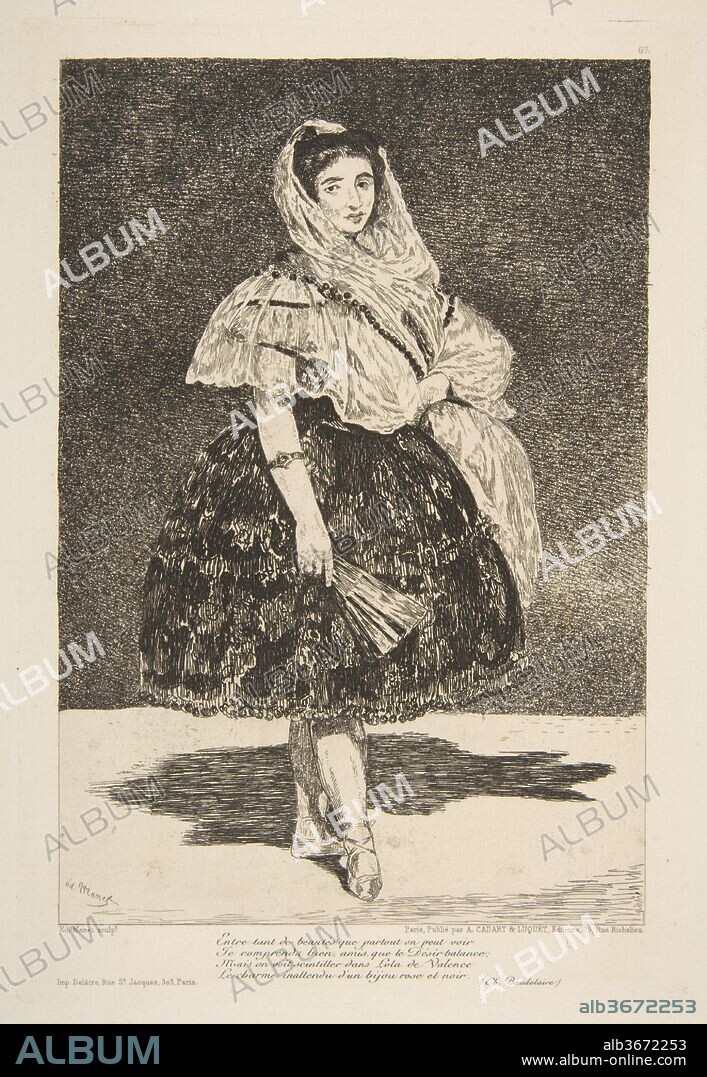 EDOUARD MANET. Lola de Valence. Artist: Édouard Manet (French, Paris 1832-1883 Paris). Dimensions: plate: 10 3/8 x 7 1/8 in. (26.4 x 18.1 cm)
sheet: 15 9/16 x 11 5/8in. (39.5 x 29.5cm). Publisher: Cadart & Luquet. Date: 1863.