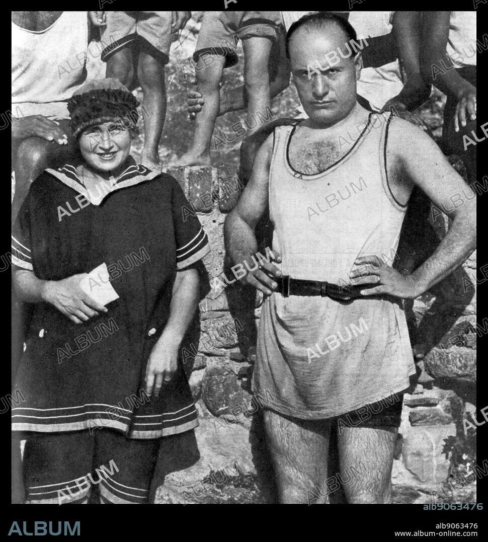 Benito Mussolini (1883 28 April 1945) with his wife Donna Rachele Mussolini (11 April 1890 30 October 1979), at the beach circa 1929.