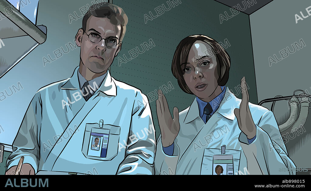 ANGELA RAWNA and CHAMBLEE FERGUSON in A SCANNER DARKLY, 2006, directed by RICHARD LINKLATER. Copyright WARNER INDEPENDENT PICTURES.
