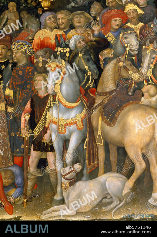 Gentile da Fabriano vers 1360/70 - 1427. "L'Adoration des Mages", 1423. (Détail). Détrempe sur bois, H. 3,00; L. 2,82. INV. 8364, Florence, Galerie des Offices.