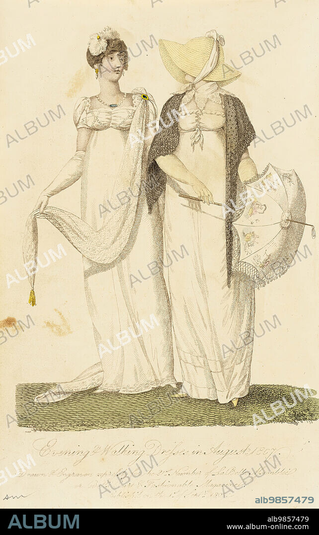 Fashion Plate (Evening & Walking Dresses in August 1807), 1807.