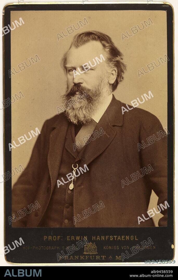Portrait of Johannes Brahms, Hanfstaengl, Erwin, Photographer, Between 1852 and 1877, Graphic Arts, Photograph, Albumen print, Height: 13.8 cm, Width: 9.9 cm, Dimensions - Author's mount:, Height: 16.6 cm, Width: 10.9 cm.