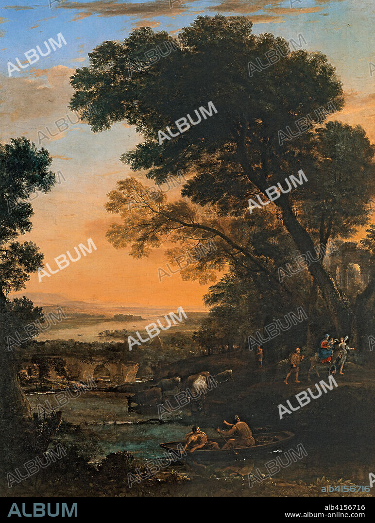 Claudio de Lorena (Chamagne (Lorena), 1604/1605-Roma, 1682). Paisaje idílico con la huida a Egipto (1663). Óleo sobre lienzo. 193 x 147 cm.