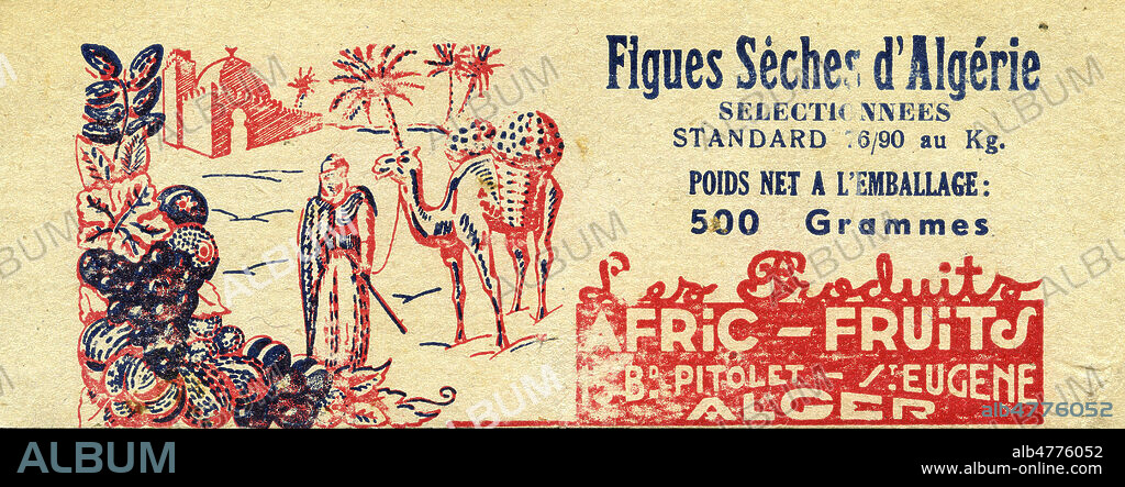 Figues seches d'Algerie Fric-Fruits'. Etiquette vers 1920