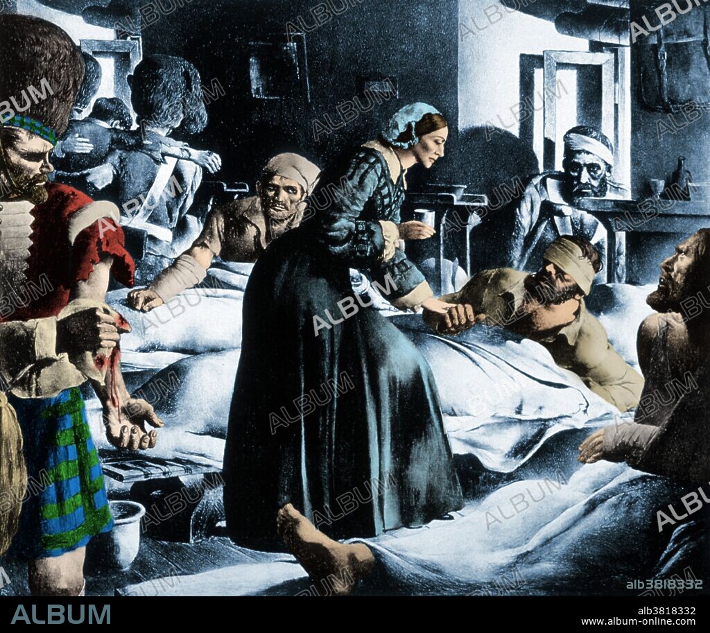 Miss Nightingale ministering to soldiers at Scutari. Florence Nightingale (May 12, 1820 - August 13, 1910) by sheer force of character created the movement that led to professional status for nurses. Her career began when she nursed her mother through a terminal illness, Her formal exposure to medicine was a 3 month course at the Institute for Protestant Deaconesses in Germany. She came to prominence while serving as a manager of nurses trained by her during the Crimean War, where she organized the tending to wounded soldiers. She gave nursing a highly favorable reputation and became an icon of Victorian culture, especially in the persona of "The Lady with the Lamp" making rounds of wounded soldiers at night. After the war she established the Nightingale School and Home for training nurses at St. Thomas's Hospital. Much of her published work was concerned with spreading medical knowledge. Some of her tracts were written in simple English so that they could easily be understood by those with poor literary skills. She died peacefully in her sleep, in 1910, at the age of 90.