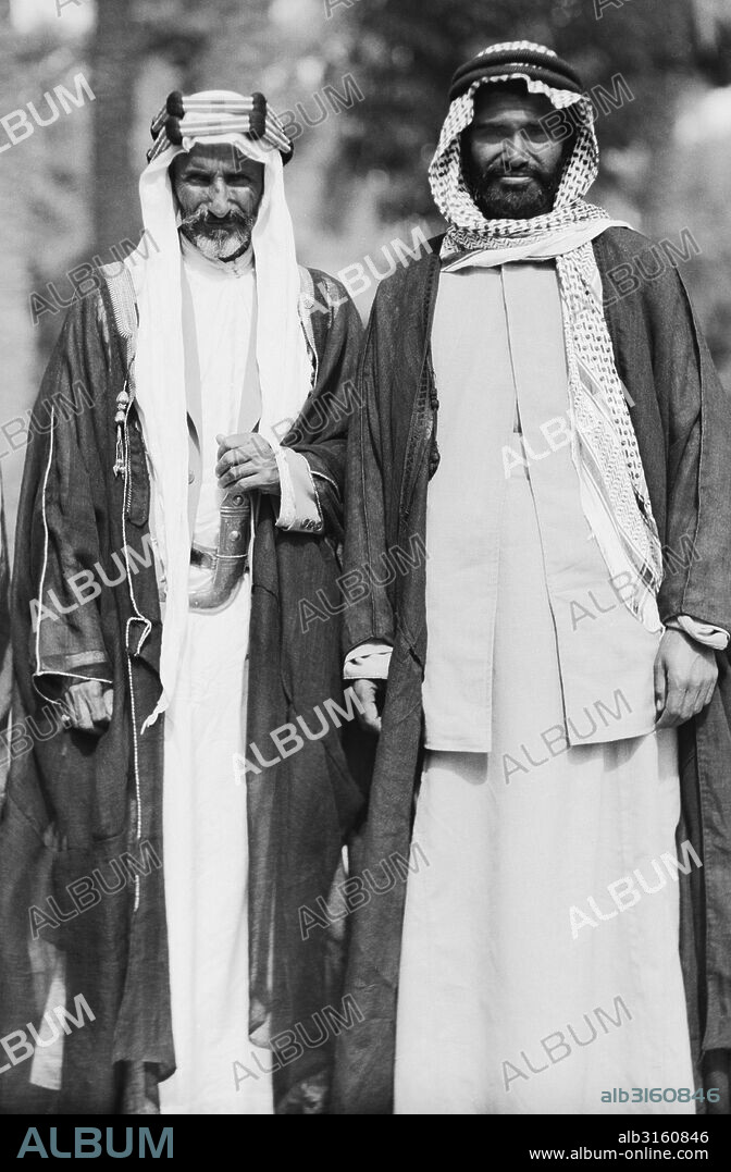 Baghdad, Iraq: October 6, 1932 Important Arab sheiks of Iraq at the Royal Palace in Baghdad during the celebration of Iraq becoming a member of the League of Nations.
