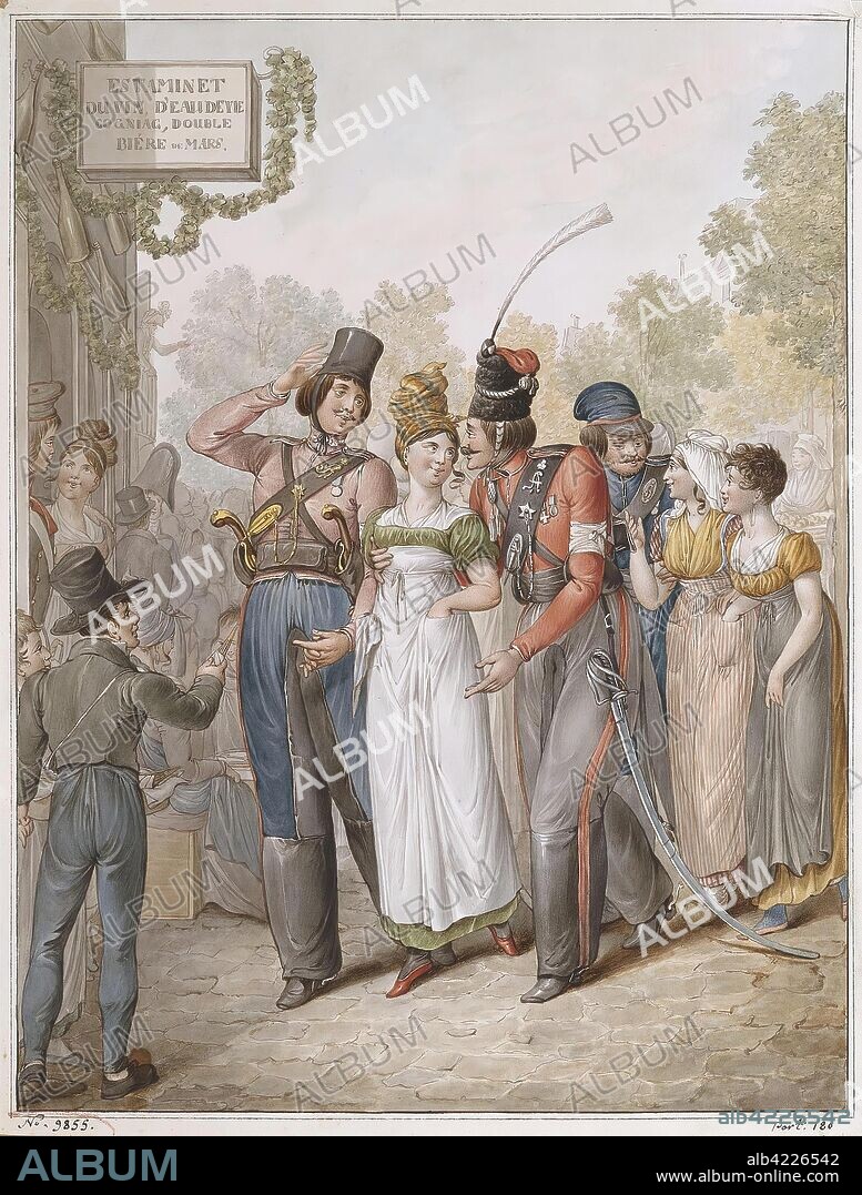 GEORG-EMANUEL OPIZ. 'Cossacks and Parisian Women'. France, Circa 1818. Dimensions: 37x28 cm.