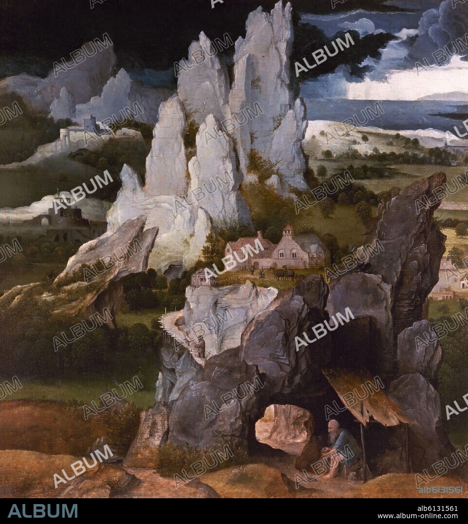 JOACHIM PATINIR (1480-1524). 'San Jerónimo en el desierto', 1515-1524, Óleo sobre tabla, 36,5 x 34 cm.