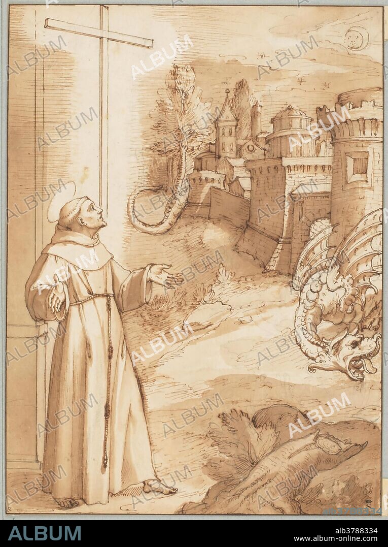 Passignano (Attributed to) / 'Incident from the Life of St. Francis'. Ca. 1600. Wash, Pencil, Pencil ground, Grey-brown ink on paper.