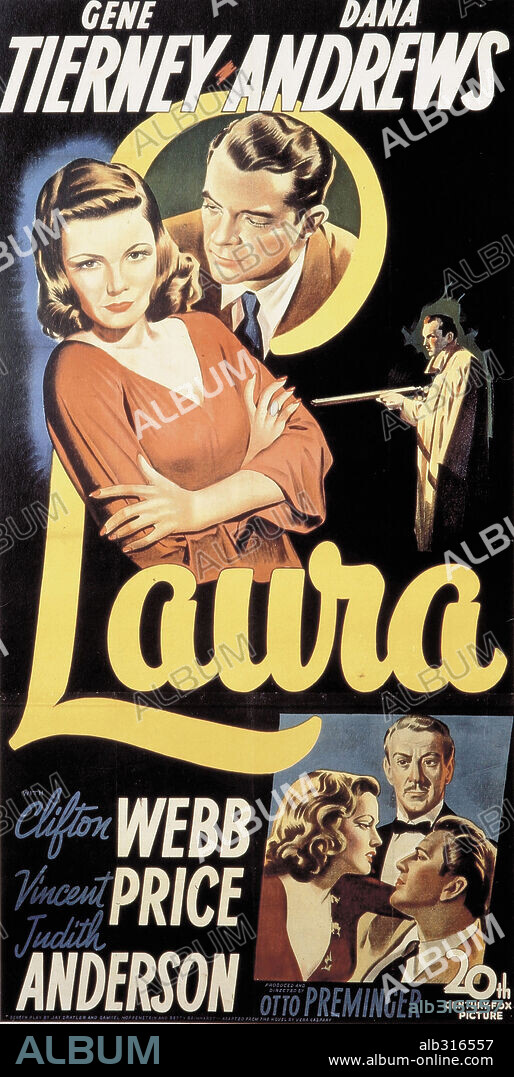 Poster of LAURA, 1944, directed by OTTO PREMINGER. Copyright Twentieth Century-Fox.