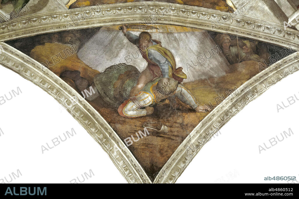 MICHELANGELO BUONARROTI. David and Goliath (Sistine Chapel ceiling in the Vatican).