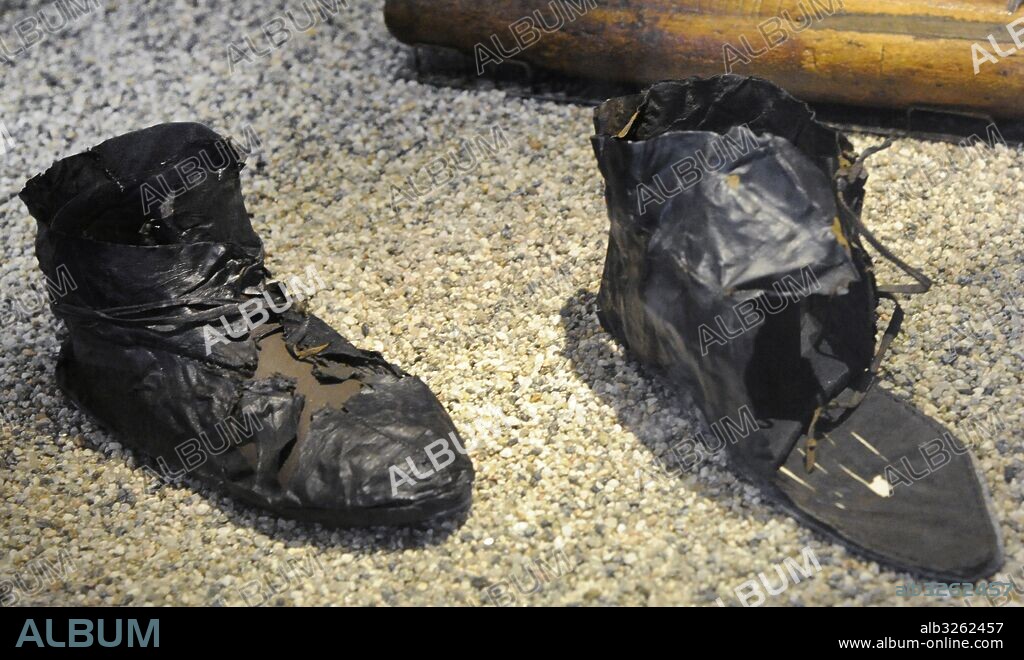 Viking age. Shoes of soft leather. Viking Ship Museum. Oslo. Norway.