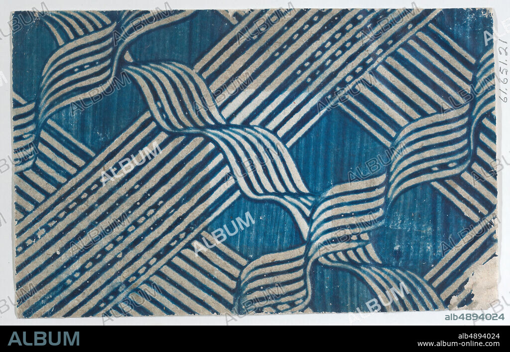 Anonymous, Blue paste paper with stripe and ribbon pattern, Anonymous, 18th century, 18th century, Relief print (wood or metal), Sheet: 6 9/16 × 4 1/8 in. (16.7 × 10.5 cm), Prints.