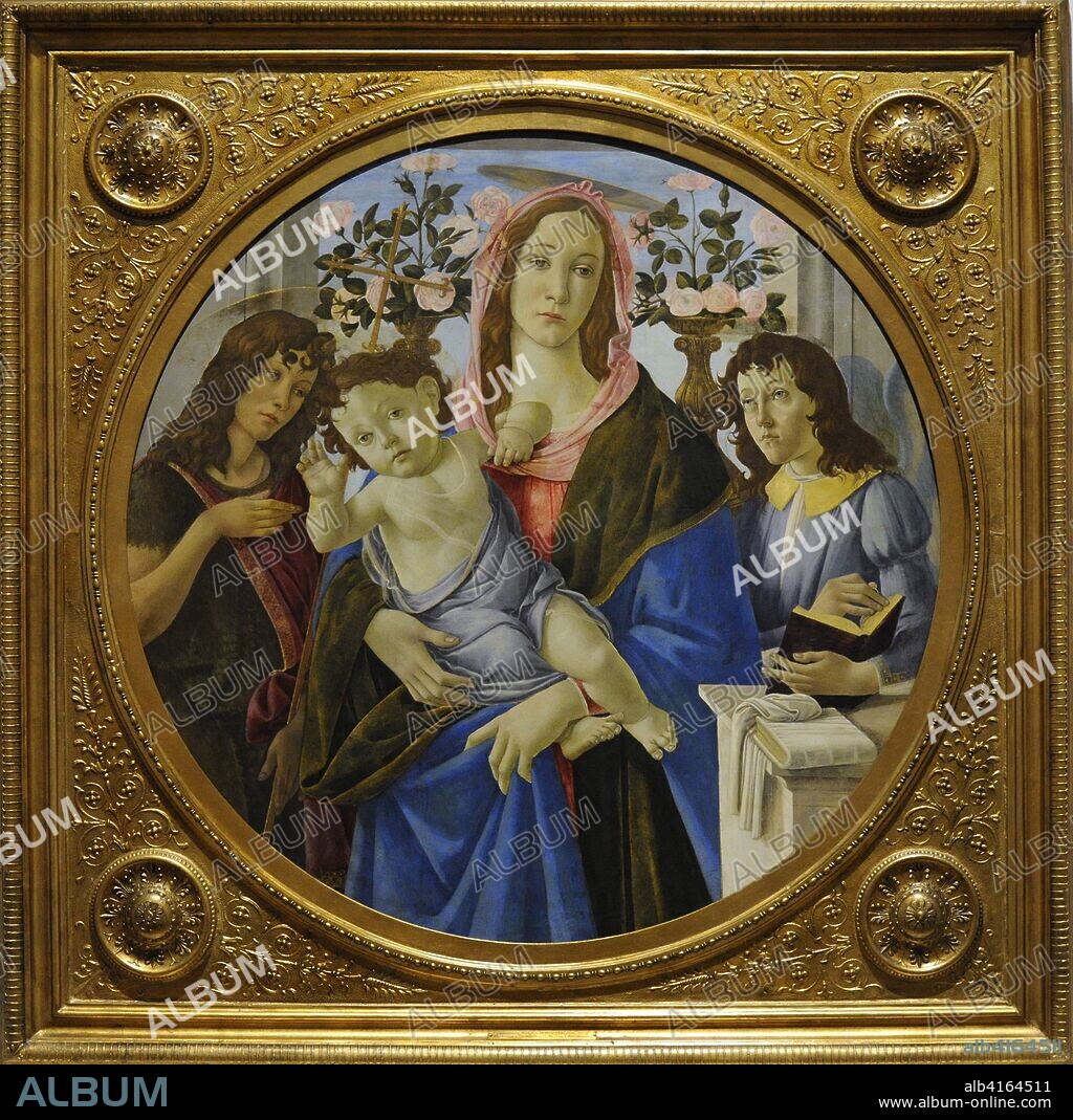 Botticelli, Alessandro o Sandro Filipepi, llamado (1445-1510). Pintor italiano. Virgen con el Niño, San Juan Bautista y ángel, hacia 1480-1510. Óleo sobre panel. Museo Nacional de Varsovia. Polonia.