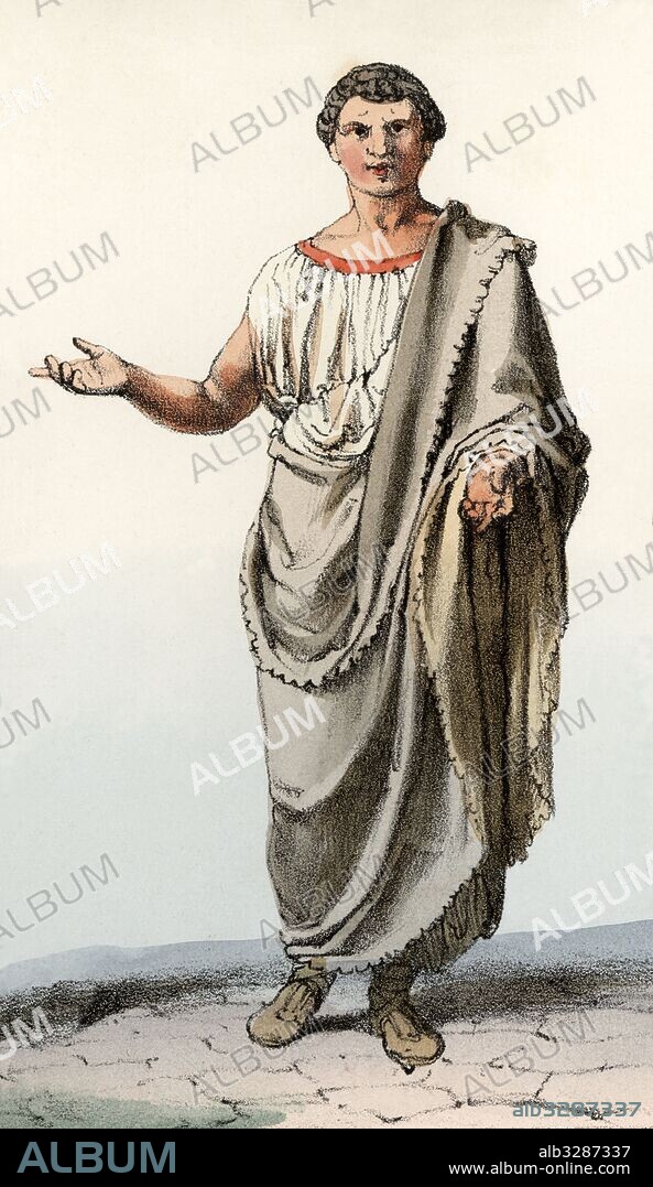 Roma. Edad antigua. Ciudadano romano postulante vestido con la toga ejerciendo su derecho a ser elegido para puestos de la administración. Grabado de 1900.