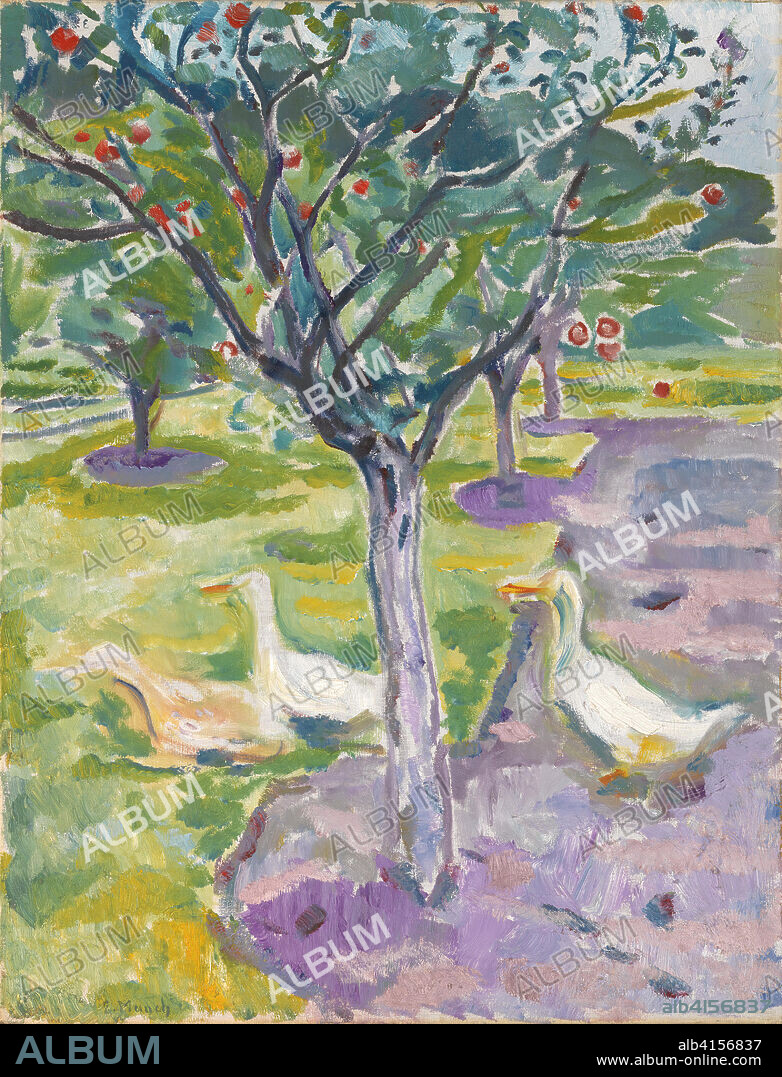 Edvard Munch (Løten, 1863-Ekely, 1944). Gansos en un huerto (hacia 1911). Óleo sobre lienzo. 90 x 68 cm.
