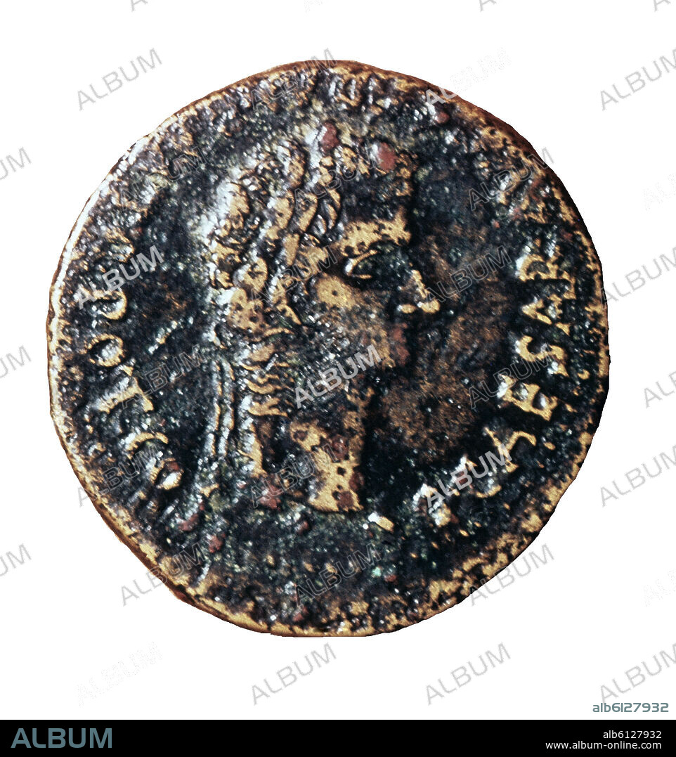 MONEDA ROMANA DE UVOSCA-ANTIGUA HUESCA-CABEZA DE CESAR.