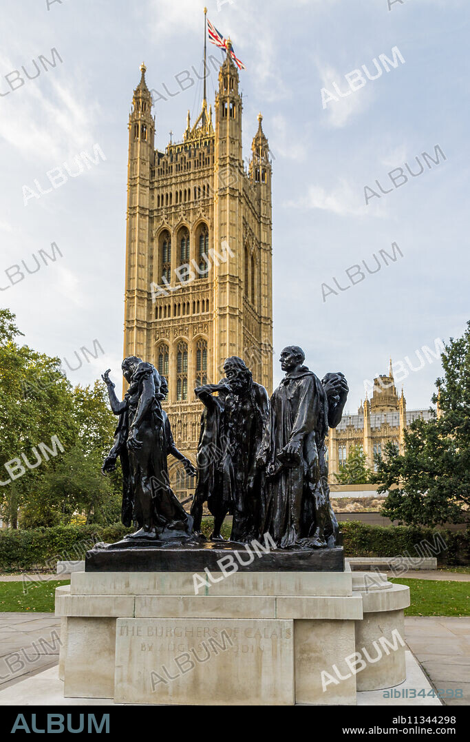 The Burghers of Calais statue, by Auguste Rodin, in Westminster, London, England, United Kingdom, Europe.
