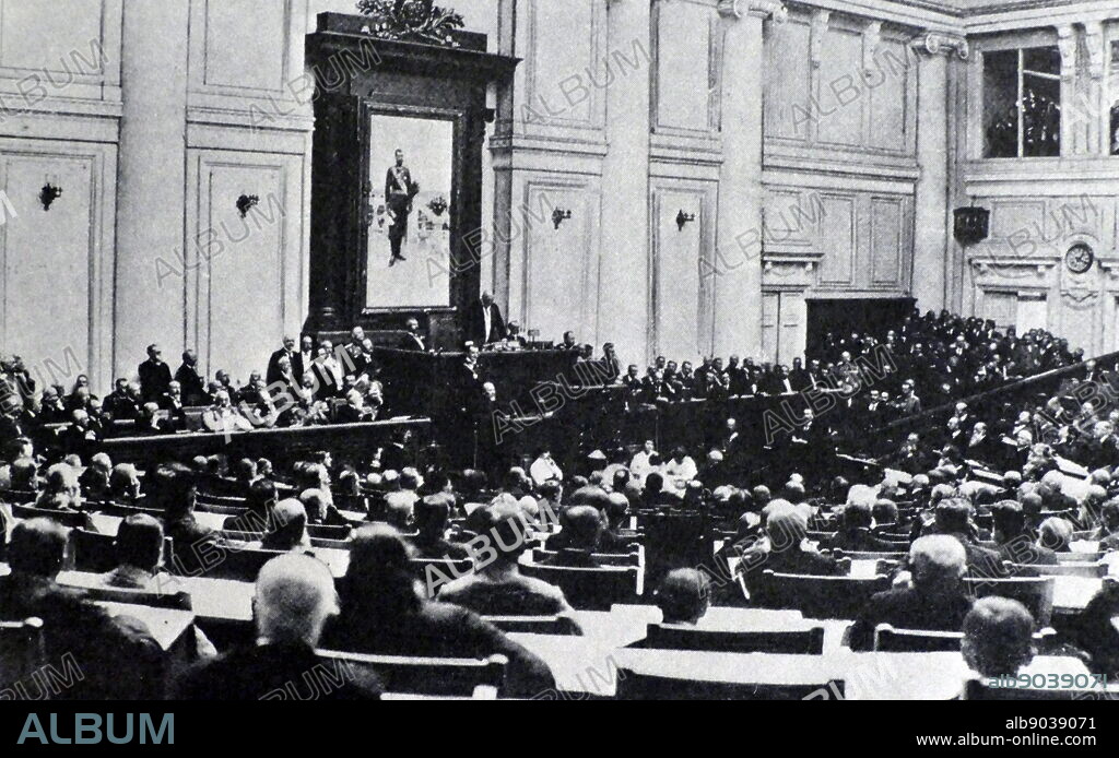Photograph taken with the Imperial Duma during the passing of the War Resolution after the Great War. Dated 20th Century.