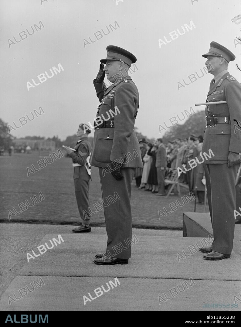 PASSING OUT PARADE AT SANDHURST - - General Sir James Steele , K.B.E. , C.B., D.S.A., M.C., Adjustant-General to the Forces, took the salute at the Royal Military Collage , Sandhurst , on the occasion of the first '' Sovereign's '' passing out parade. - - PICTURE SHOWS:- General Sir James Steele K.B.E. C.B. D.S.O. M.C.at Sandhurst . - - - October 20 1948 - October 20 1948.