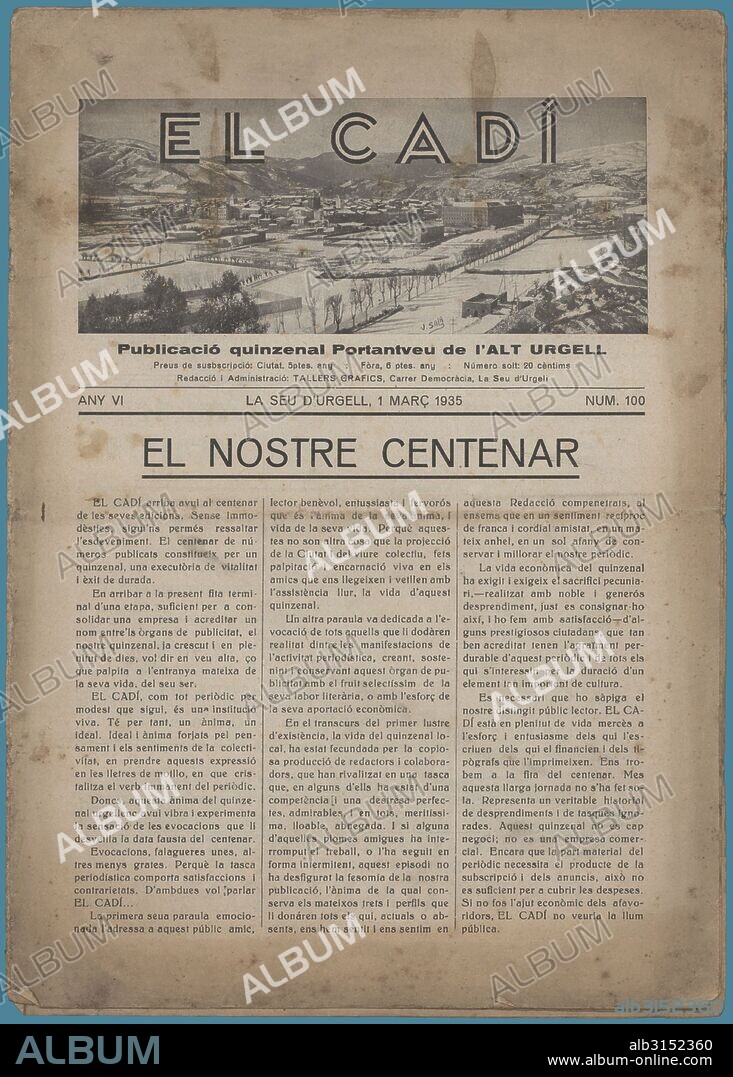 Portada de la revista quincenal de la comarca del Alt Urgell, El Cadí, editada en La Seu d'Urgell, marzo de 1935.