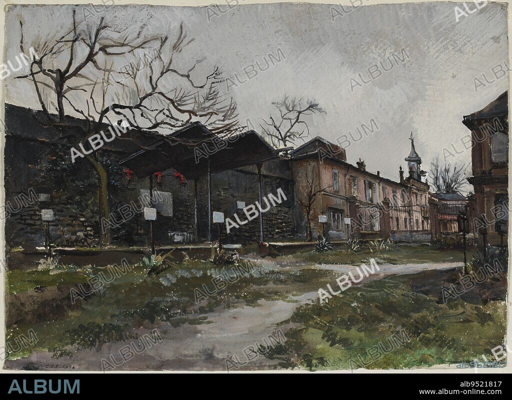 The wall of the hostages, rue Haxo, Waternau, Herminie, Draughtsman, Drawing, Graphic arts, Drawing, Gouache, Watercolor, Height: 28.4 cm, Width: 38.9 cm.