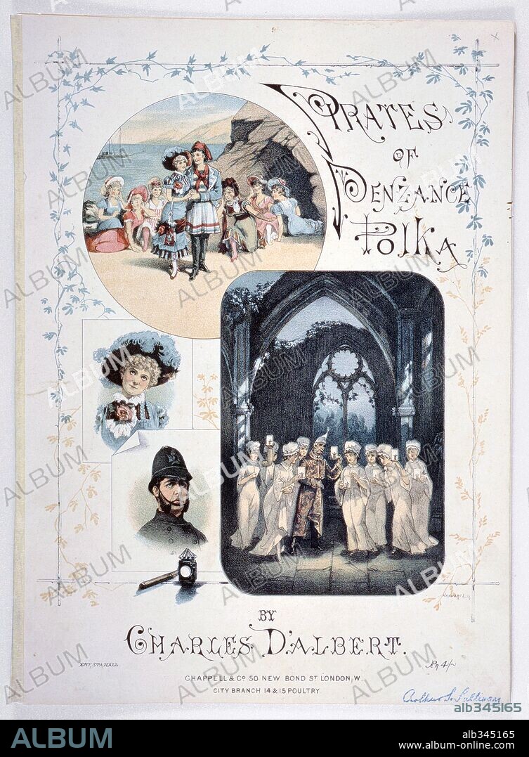 Gilbert and Sullivan, music cover for Pirates of Penzance, 1880. Private collection.