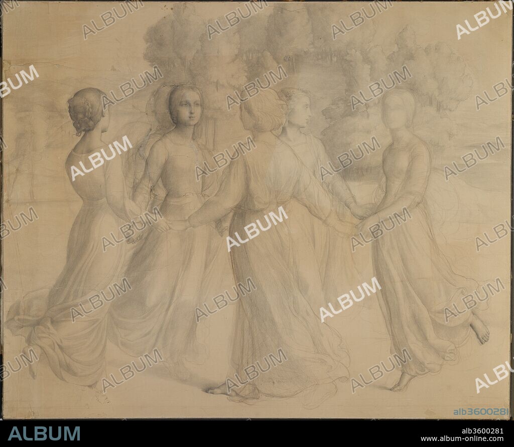 "The Round Dance" or "Rays of Sunlight". Artist: Anne-François-Louis Janmot (French, Lyon 1814-1892 Lyon). Dimensions: 42 x 51 in.  (106.7 x 129.5 cm). Date: 1835-55.