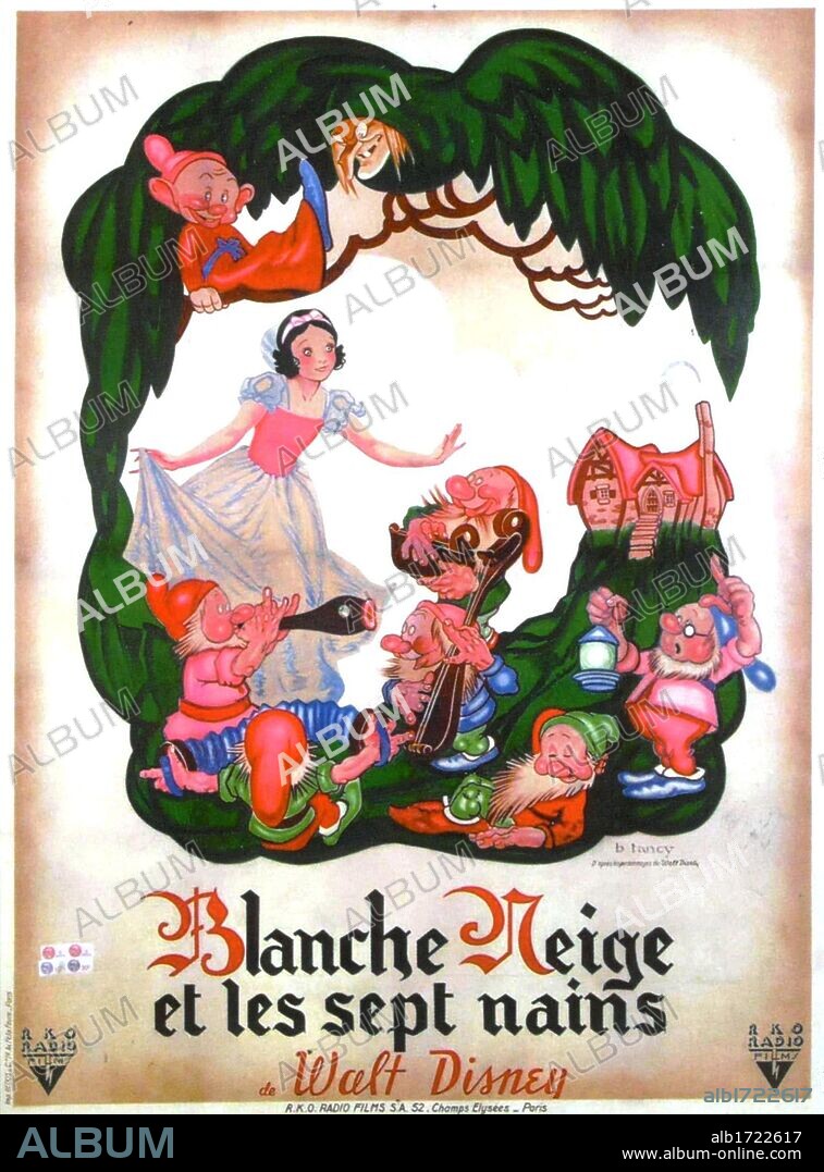 Poster de BLANCANIEVES Y LOS SIETE ENANITOS, 1937 (SNOW WHITE AND THE SEVEN DWARFS), dirigida por WALT DISNEY. Copyright WALT DISNEY PRODUCTIONS.