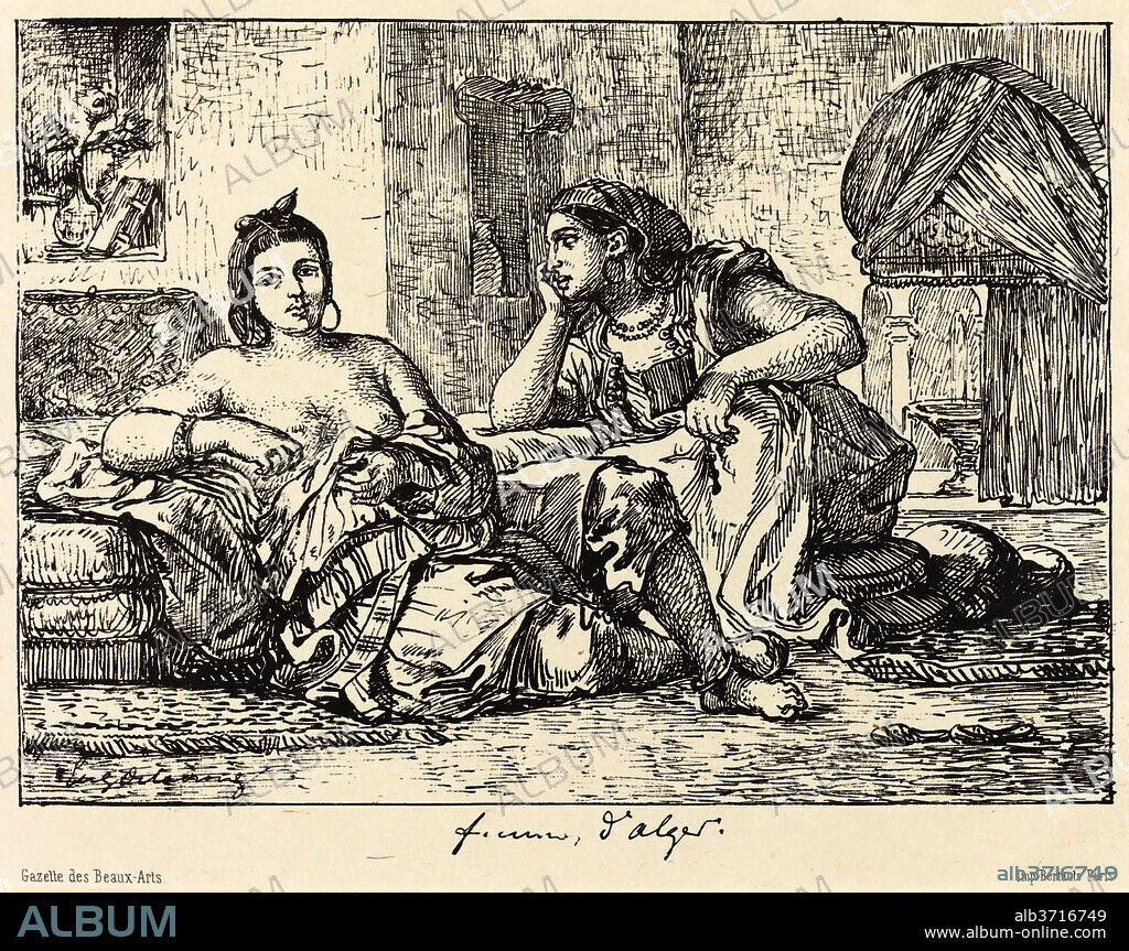 EUGENE DELACROIX. Femmes d'Alger. Dated: 1833. Dimensions: image: 16 x 22.2 cm (6 5/16 x 8 3/4 in.)  sheet: 22.1 x 30.2 cm (8 11/16 x 11 7/8 in.). Medium: lithograph on laid japan paper.