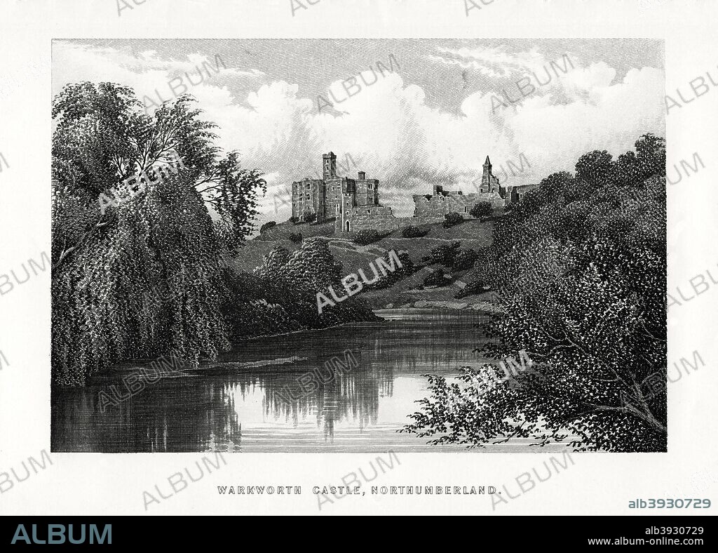 Warkworth Castle, Northumberland, 1896. A castle was probably built at Warkworth in the 12th century. Warkworth was the home of the Percy family, who at times wielded more power in the North than the king himself.