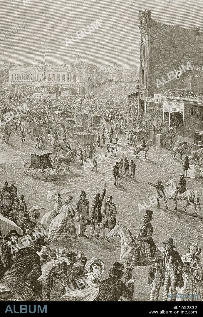 San Francisco California United States of America A Street Meeting in the 1850s.