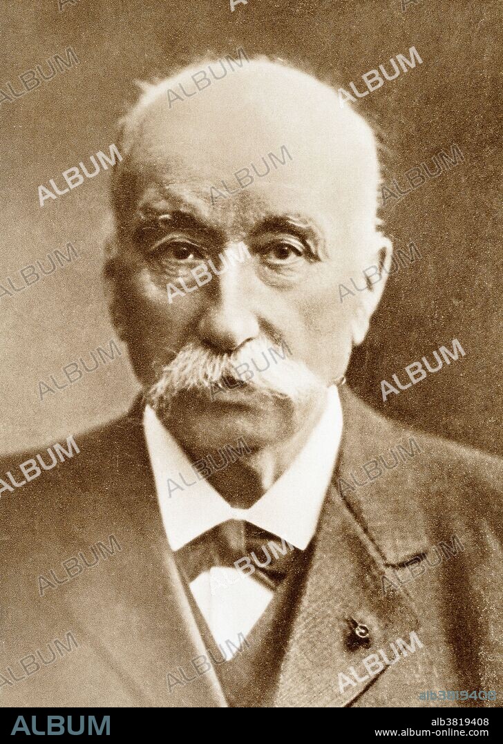 Clement Ader (1841-1926), French engineer, inventor, and pioneer of aviation, best known for his short flight in a steam-powered, bat-winged monoplane he constructed and named the Eole.