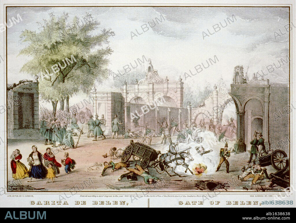 Mexican-American War 1846-1848: Battle of Chapultepec 12-13 September 1847. US forces under Winfield Scott defeated Mexicans under Nicolas Bravo. Hand-coloured engraving.
