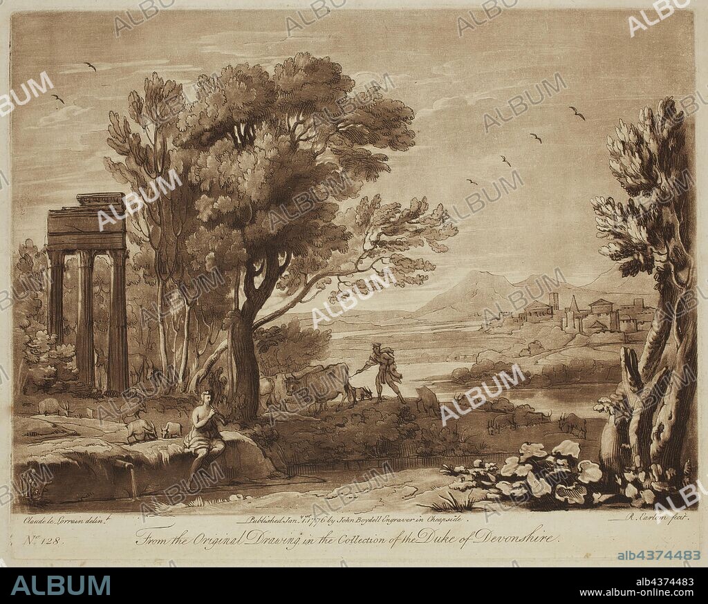 Richard Earlom, English, 1743 - 1822, after Claude Gellée, French, 1600-1682, Mercury and Battus, ca. 1775, Etching and mezzotint printed in brown on laid paper, plate: 8 1/8 x 10 1/8 in.