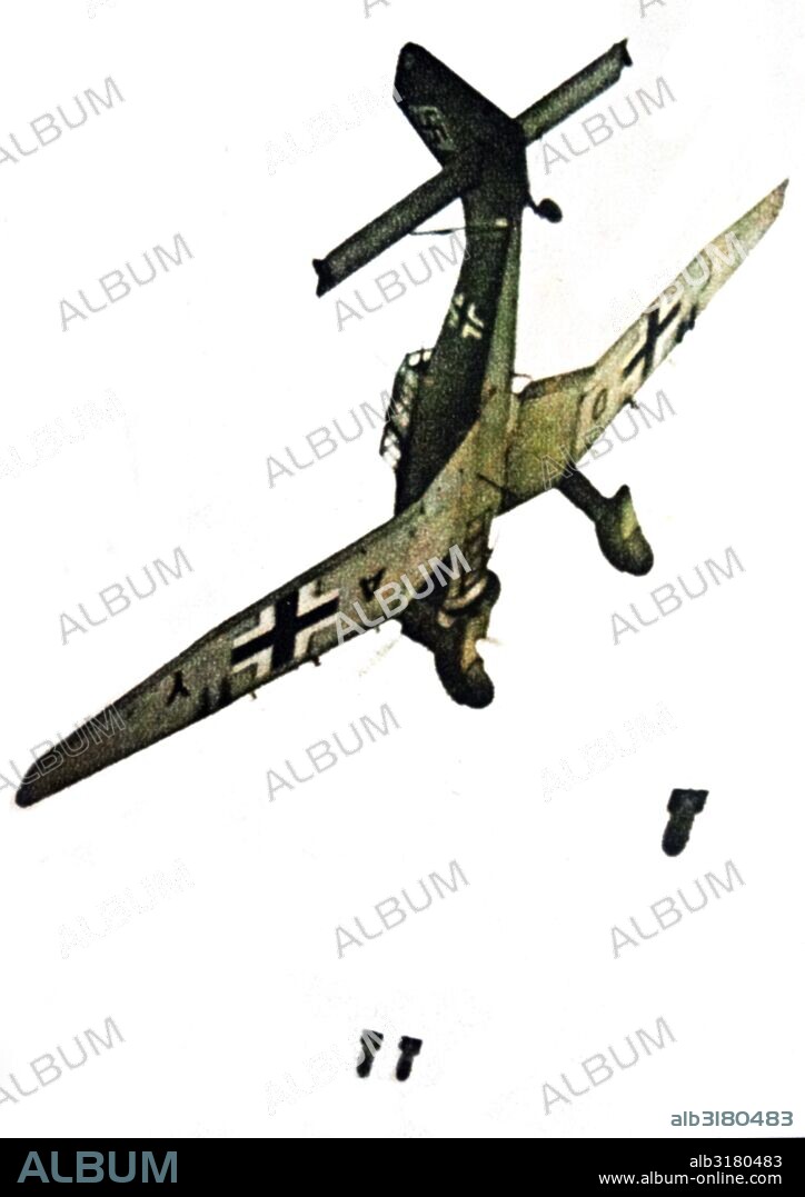 The Junkers Ju 87 or Stuka two-man (pilot and rear gunner) German dive bomber and ground-attack aircraft. Designed by Hermann Pohlmann, the Stuka first flew in 1935 and made its combat debut in 1936 as part of the Luftwaffe's Condor Legion during the Spanish Civil War.