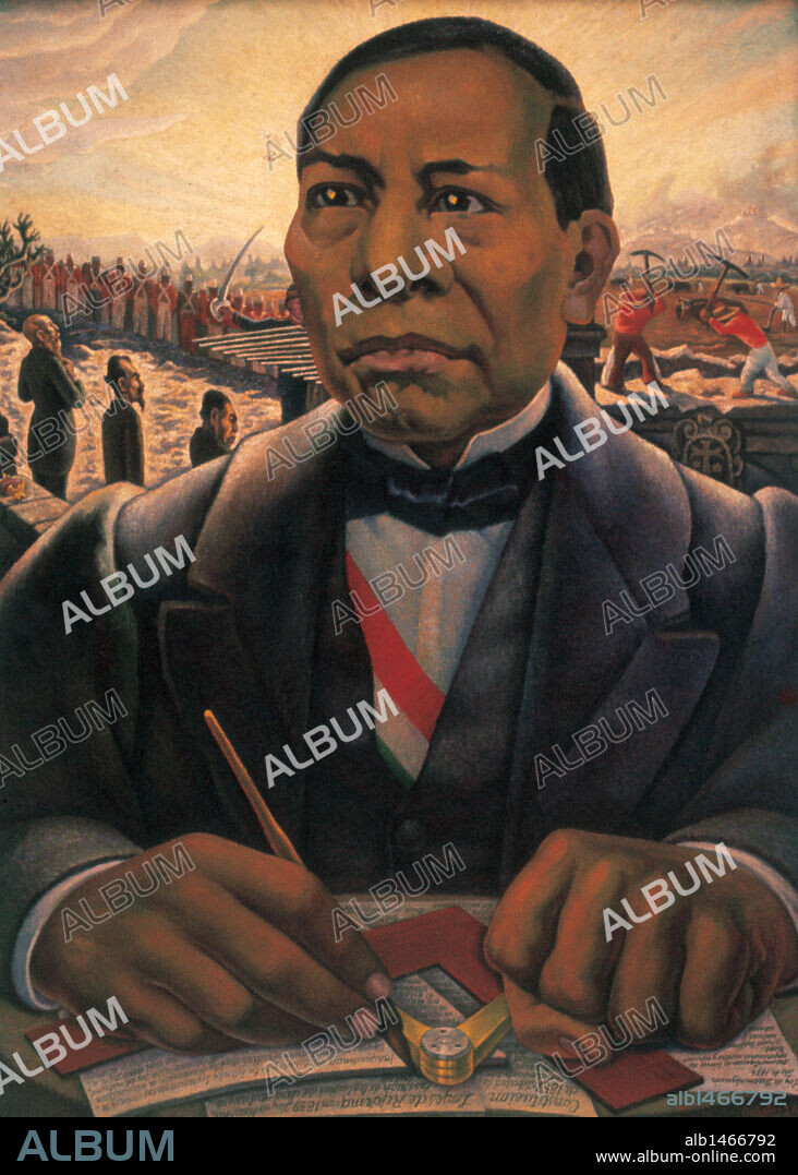 BENITO JUAREZ GARCIA (1806-1872). Político mexicano. Presidente del país entre 1858 y 1864. S. XIX. Retrato realizado en 1948 por el pintor Diego Rivera (1886-1957). Fundación Diego Rivera.