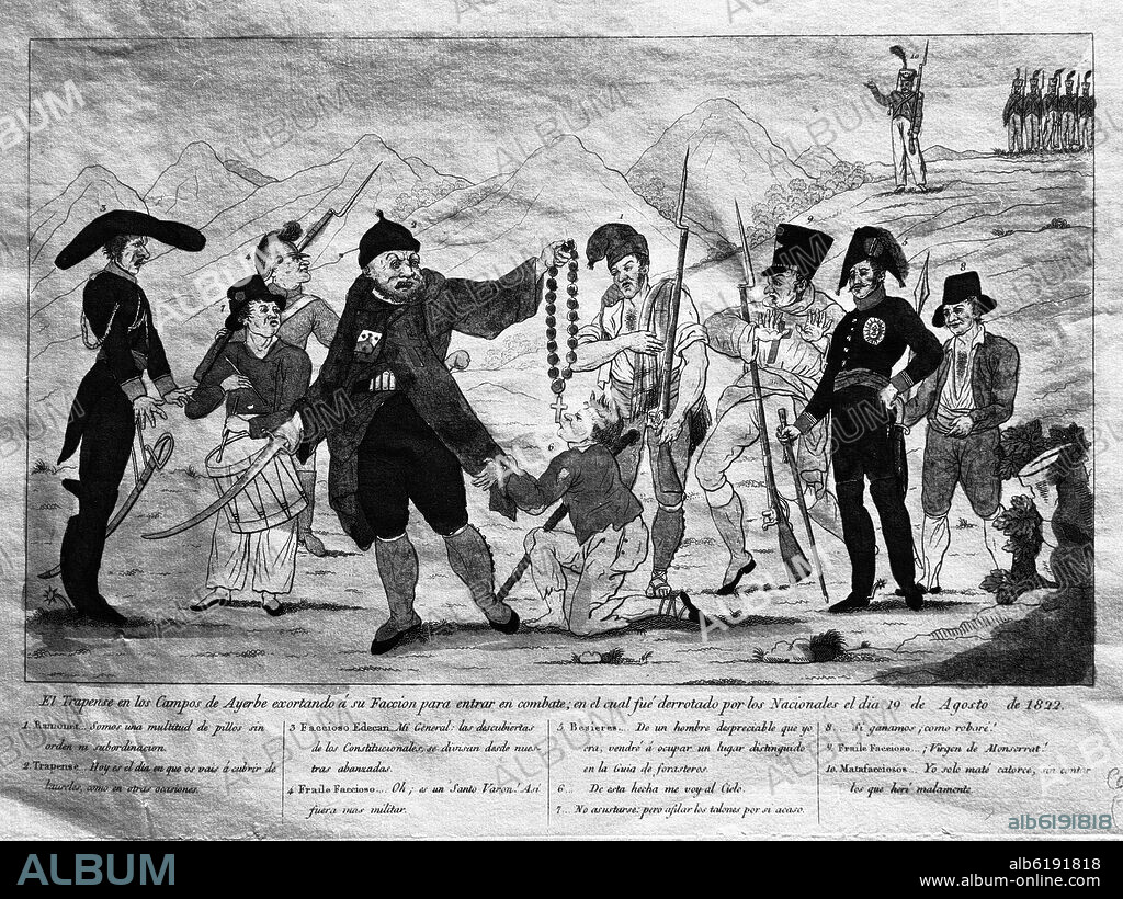 EL TRAPENSE EN LOS CAMPOS DE AYERBE EXHORTANDO A SU FACCION PARA ENTRAR EN COMBATE EN EL CUAL FUE DERROTADO POR LOS NACIONALES EL 19-8-1822.