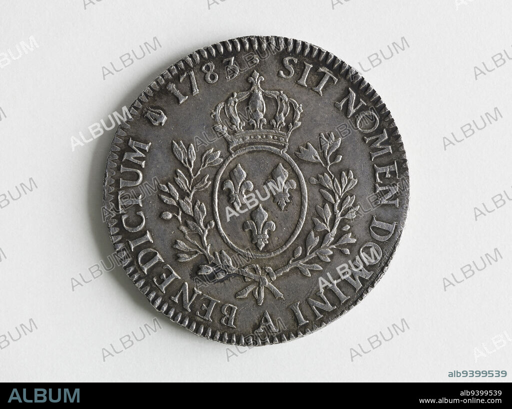 Shield with the laurels of Louis XVI, 1783, Duvivier, Pierre Simon Benjamin, Engraver in medals, Dupeyron de la Coste, Jean I, Director of the Mint, Bernier, François, Engraver in medals, Array, Numismatics, Mint, Paris, Paris, Paris, Dimensions - Work: Diameter: 4.17 cm, Weight (type dimension): 29.55 g.