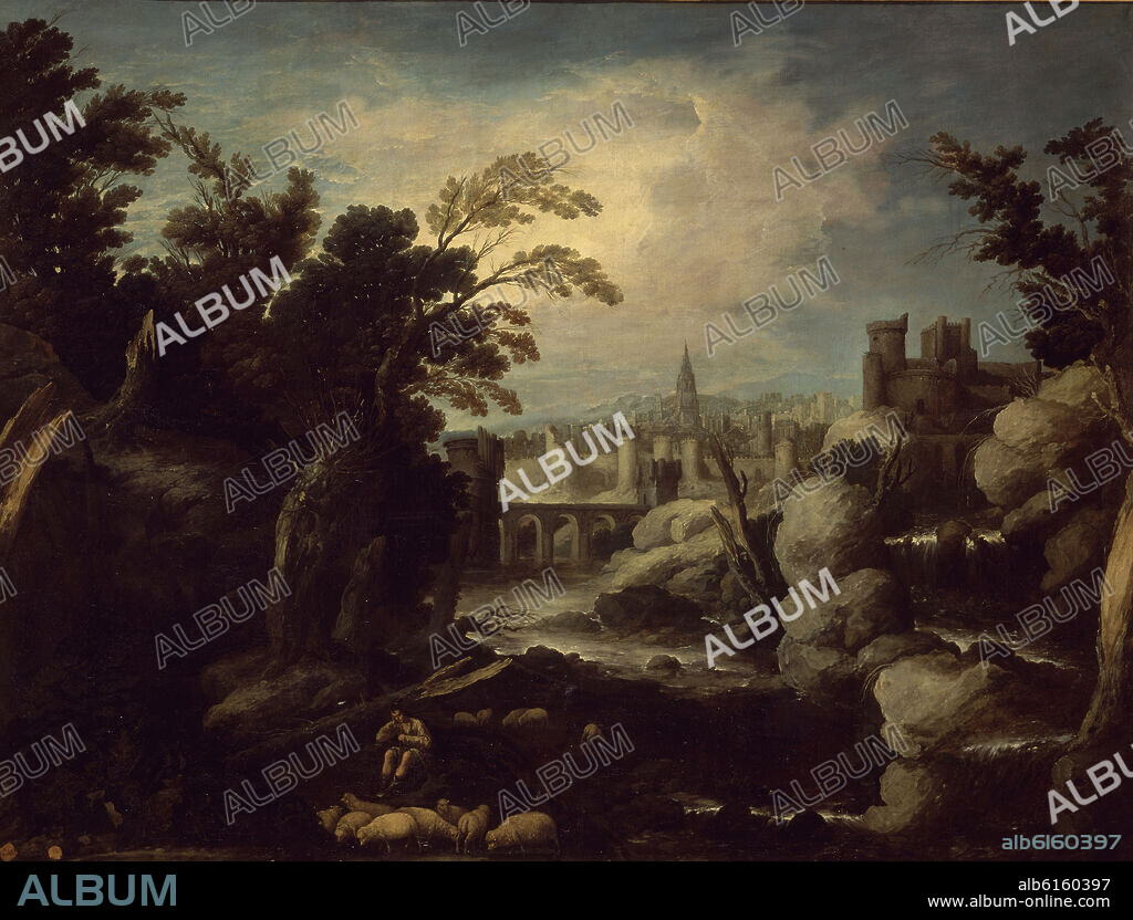 FRANCISCO COLLANTES (1599 / ?-1656). PAISAJE CON UNA CIUDAD - 1634 - O/L - 183x242, NºINV 619, PINTURA BARROCA.