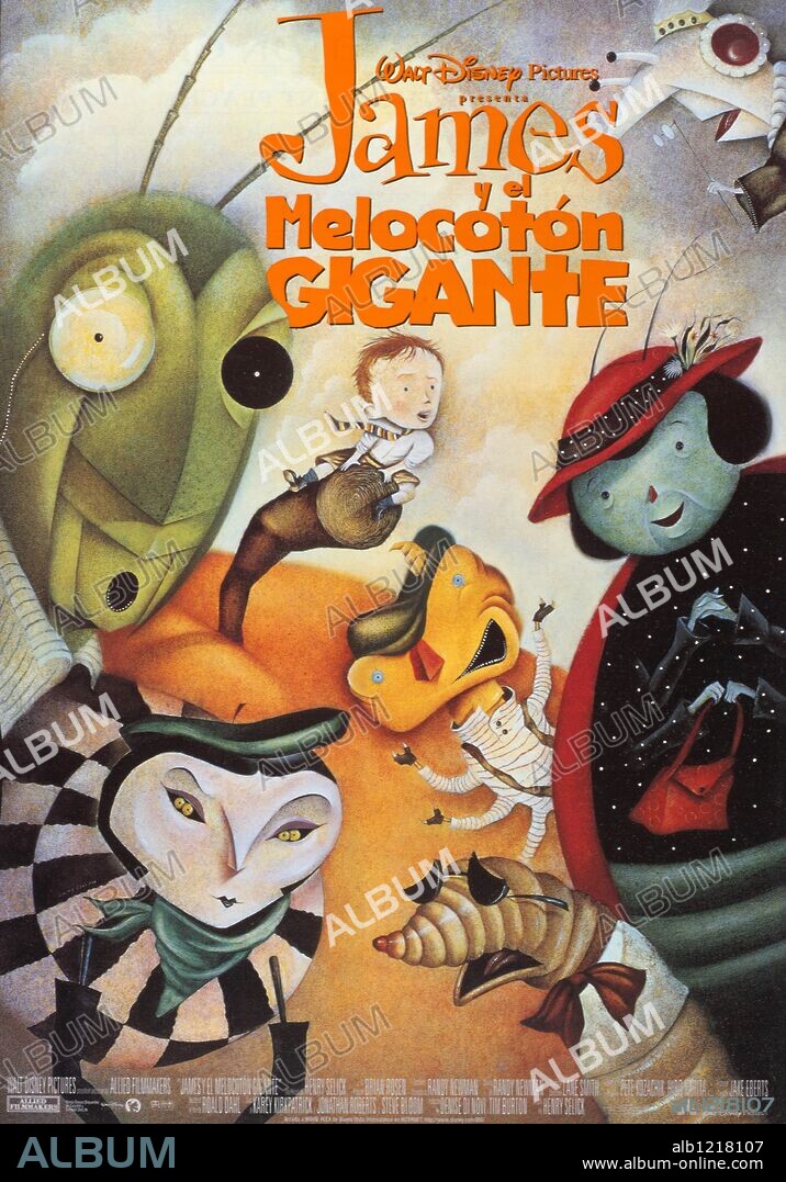 Poster de JAMES Y EL MELOCOTÓN GIGANTE, 1996 (JAMES AND THE GIANT PEACH), dirigida por HENRY SELICK. Copyright WALT DISNEY PRODUCTIONS.
