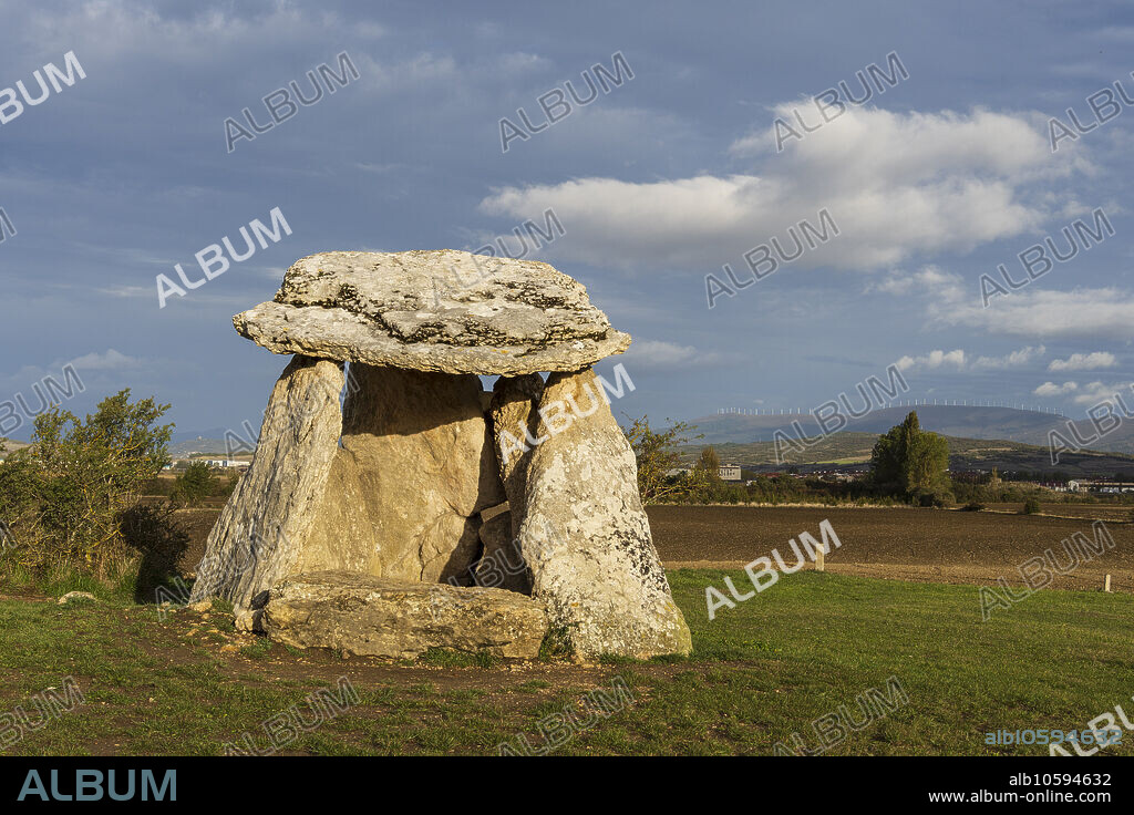 Dolmen of Sorginetxe funerary monument from the year 2500 BC, Salvatierra/Agurain, Alava, Basque Country, Spain.