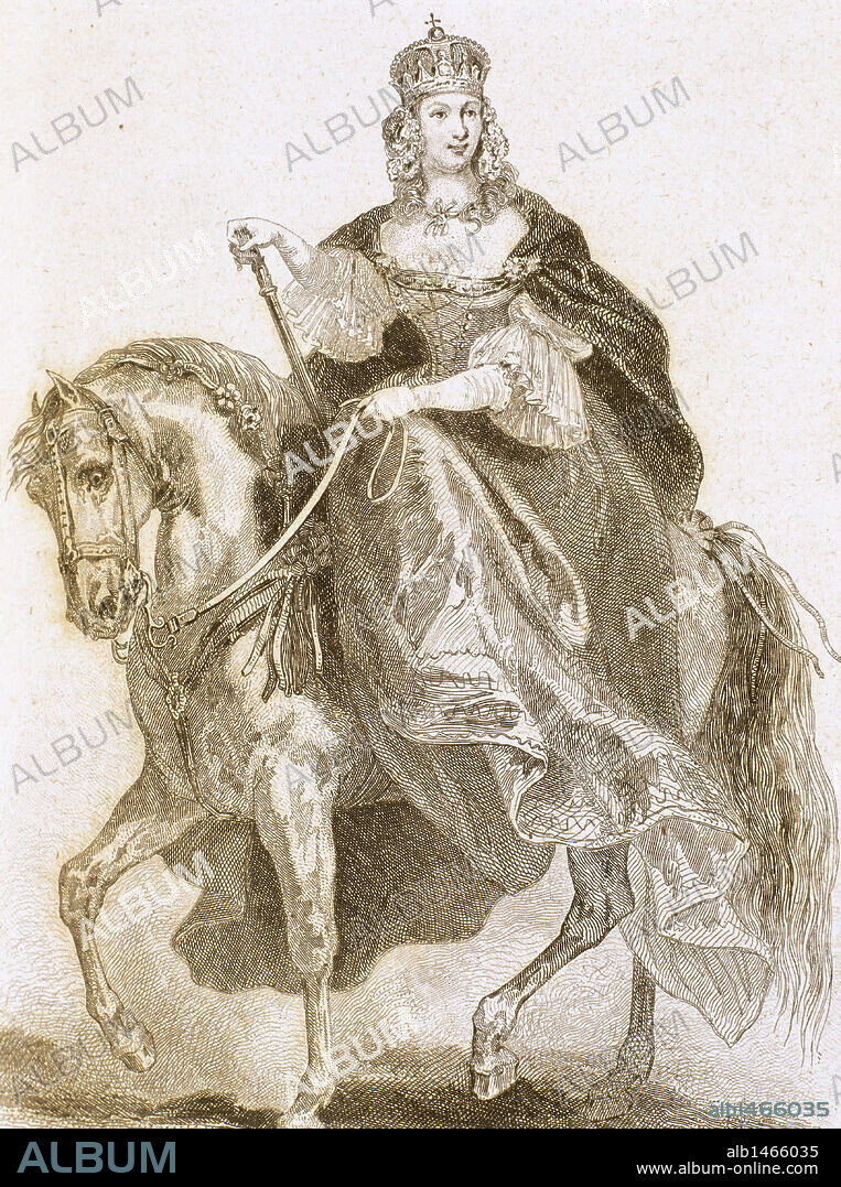 MARIA TERESA (Viena,1717-Viena,1780). Emperatriz de Austria (1740), reina de Hungria y Bohemia (1743). Hija de Carlos VI, a quien sucedió. Gracias al apoyo de Inglaterra logró conservar su herencia (guerra de sucesión de Austria, 1740-1748), pero no pudo recuperar Silesia en poder de Federico II de Prusia. Participó en el primer reparto de Polonia (1772). Grabado.