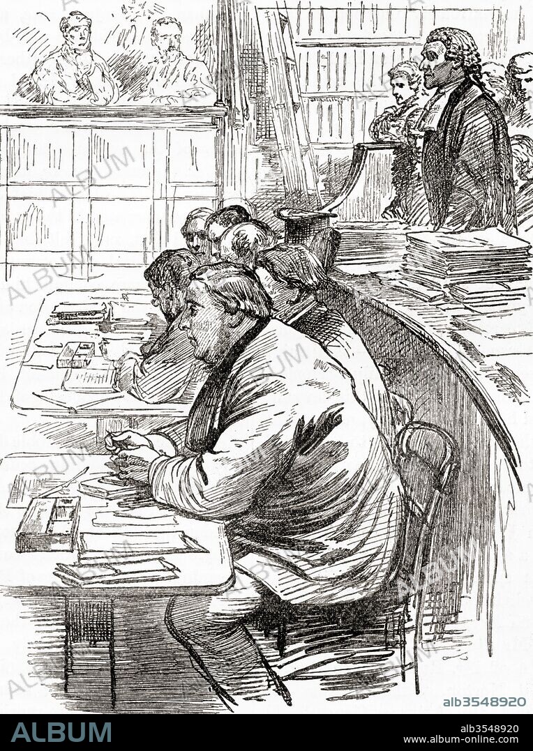 The Claimant in The Tichborne case in court. A legal cause célèbre that captivated Victorian England in the 1860s and 1870s concerning the claims by an individual sometimes referred to as Thomas Castro or Arthur Orton, but usually termed "the Claimant", to be the missing heir to the Tichborne baronetcy. From The Century Edition of Cassell's History of England, published c. 1900.